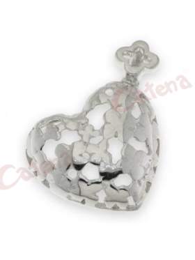 Μενταγιόν ασημένιο επιπλατινωμένο με άσπρες πέτρες ζιργκόν σε σχέδιο καρδιά 