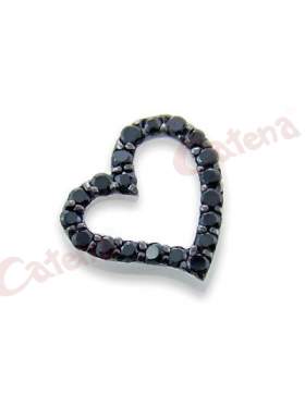 Μενταγιόν ασημένιο σε σχήμα καρδιάς με πέτρες σε χρώμα μαύρο με φινίρισμα γυαλιστερό και επιπλατίνωμα