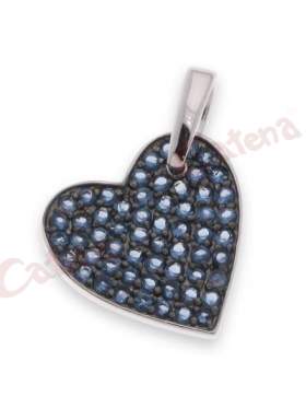 Μενταγιόν ασημένιο επιπλατινωμένο με μπλε πέτρες ζιργκόν σε σχέδιο καρδιά