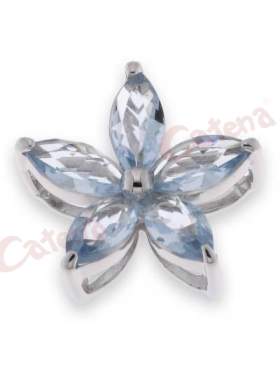 Μενταγιόν σαημένιο επιλατινωμένο με γαλάζιες πέτρες ζιργκόν σε σχήμα λουλουδιού
