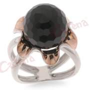 Δαχτυλίδι, με πετράδια, σε σχήμα αχλάδι, σφαιρικό σε χρώμα μαύρο με φινίρισμα με ροζέ επιμετάλλωση
