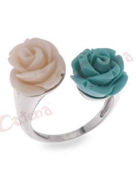 Δαχτυλίδι, λουλούδι, σε σχήμα σφαιρικό σε χρώμα ρόζ, τυρκουάζ με φινίρισμα λουστρέ