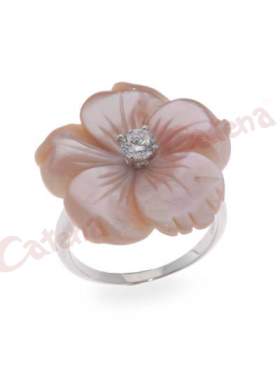 Δαχτυλίδι ασημένιο επιπλατινωμένο με φίλντισι σε χρώμα ρόζ και άσπρη πέτρα ζιργκόν