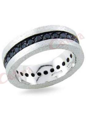 Δαχτυλίδι ασημένιο, επιπλατινωμένο με μαύρες πέτρες ζιργκόν σε σχέδιο ολόβερο