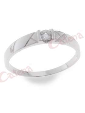 Δαχτυλίδι  με στρογγυλές πέτρες ζιργκόν σε χρώμα λευκό με φινίρισμα λουστρέ, ροδίου