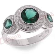 Δαχτυλίδι  με στρογγυλή πέτρα, σε χρώμα λευκό, πράσινο, με φινίρισμα λουστρέ