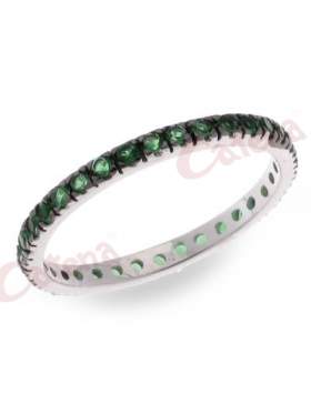Δαχτυλίδι με στρογγυλή πέτρα ζιργκόν, σε χρώμα πράσινο, με φινίρισμα κανονικό επιπλατίνωμα, μαύρο επιπλατίνωμα