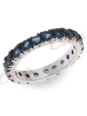 Δαχτυλίδι σημένιο επιπλατινωμένο με στρογγυλή πέτρα ζιργκόν σε χρώμα μπλε