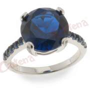 Δαχτυλίδι ασημένιο επιπλατινωμένο με  μπλε πέτρες ζιργκόν με φινίρισμα γυαλιστερό