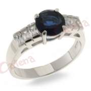 Δαχτυλίδι  με στρογγυλή πέτρα, σε χρώμα λευκό, μπλε, με φινίρισμα κανονικό επιπλατίνωμα