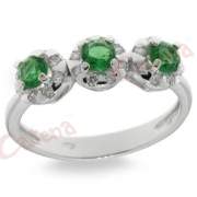 Δαχτυλίδι σε σχήμα λουλουδιού, με στρογγυλή πέτρα, σε χρώμα λευκό, πράσινο