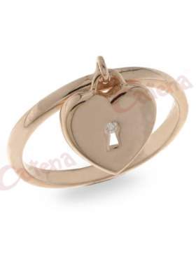 Δαχτυλίδι ασημένιο με ροζ επιχρύσωμα με σχέδιο καρδιά χωρίς πέτρες
