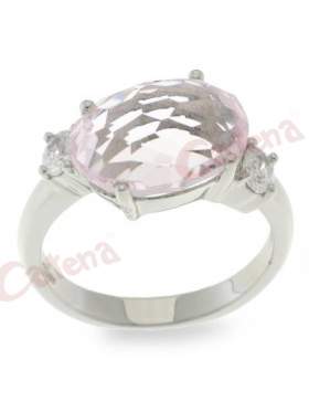 Δαχτυλίδι ασημένιο επιπλατίνωμενο με πέτρες ζιργκόν σε χρώμα ροζ