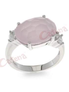 Δαχτυλίδι ασημένιο επιπλατίνωμενο με πέτρες ζιργκόν σε χρώμα ροζ