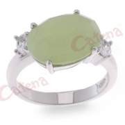 Ασημένιο δαχτυλίδι επιπλατινωμένο με άσπρες και πράσινη πέτρα