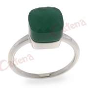 Δαχτυλίδι ασημένιο επιπλατινωμένο σε χρώμα πράσινη πέτρα