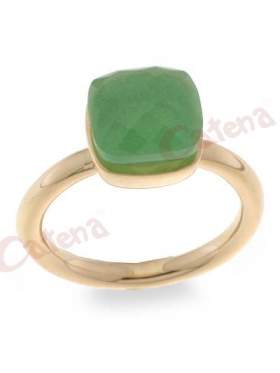 Δαχτυλίδι ασημένιο ρόζ επιπλατινωμένο με πέτρα ζιργκόν σε χρώμα πράσινο