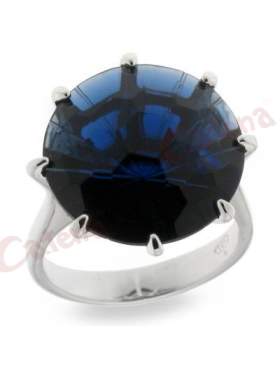 Δαχτυλίδι ασημένιο επιπλατινωμένο με στρογγυλή πέτρα σε χρώμα μπλε