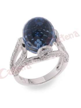 Δαχτυλίδι  με πέτρες ζιργκόν, σφαιρικό, με στρογγυλή πέτρα, σε χρώμα νερού, λευκό, μπλε, με φινίρισμα γυαλιστερό, κανονικό επιπλατίνωμα