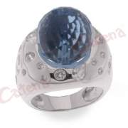 Δαχτυλίδι  σφαιρικό, με στρογγυλή πέτρα, σε χρώμα νερού, λευκό, μπλε, με φινίρισμα κανονικό επιπλατίνωμα