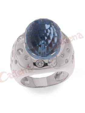 Δαχτυλίδι  σφαιρικό, με στρογγυλή πέτρα, σε χρώμα νερού, λευκό, μπλε, με φινίρισμα κανονικό επιπλατίνωμα