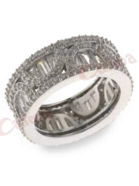 Δαχτυλίδι ασημένιο επιπλατίνωμενο με άσπρες πέτρες καρέ ζιργκόν σε σχέδιο ολόβερο